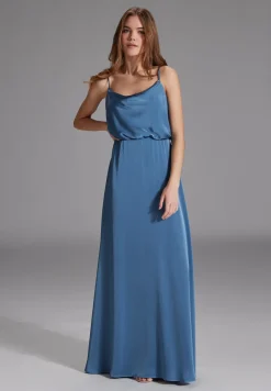 Abendkleid aus Satin mit angedeutetem Wasserfallausschnitt