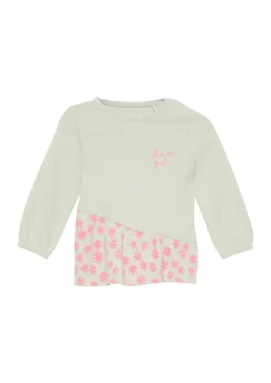 Ausgestelltes Langarmshirt mit gemusterter Blende