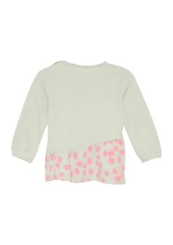 Ausgestelltes Langarmshirt mit gemusterter Blende