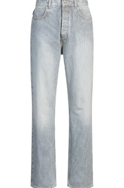 Baggy-Fit Jeans aus blauem Denim mit Streifen-Muster