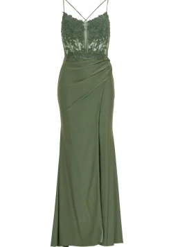 Bodycon Kleid mit Spitzenstickerei und Beinschlitz