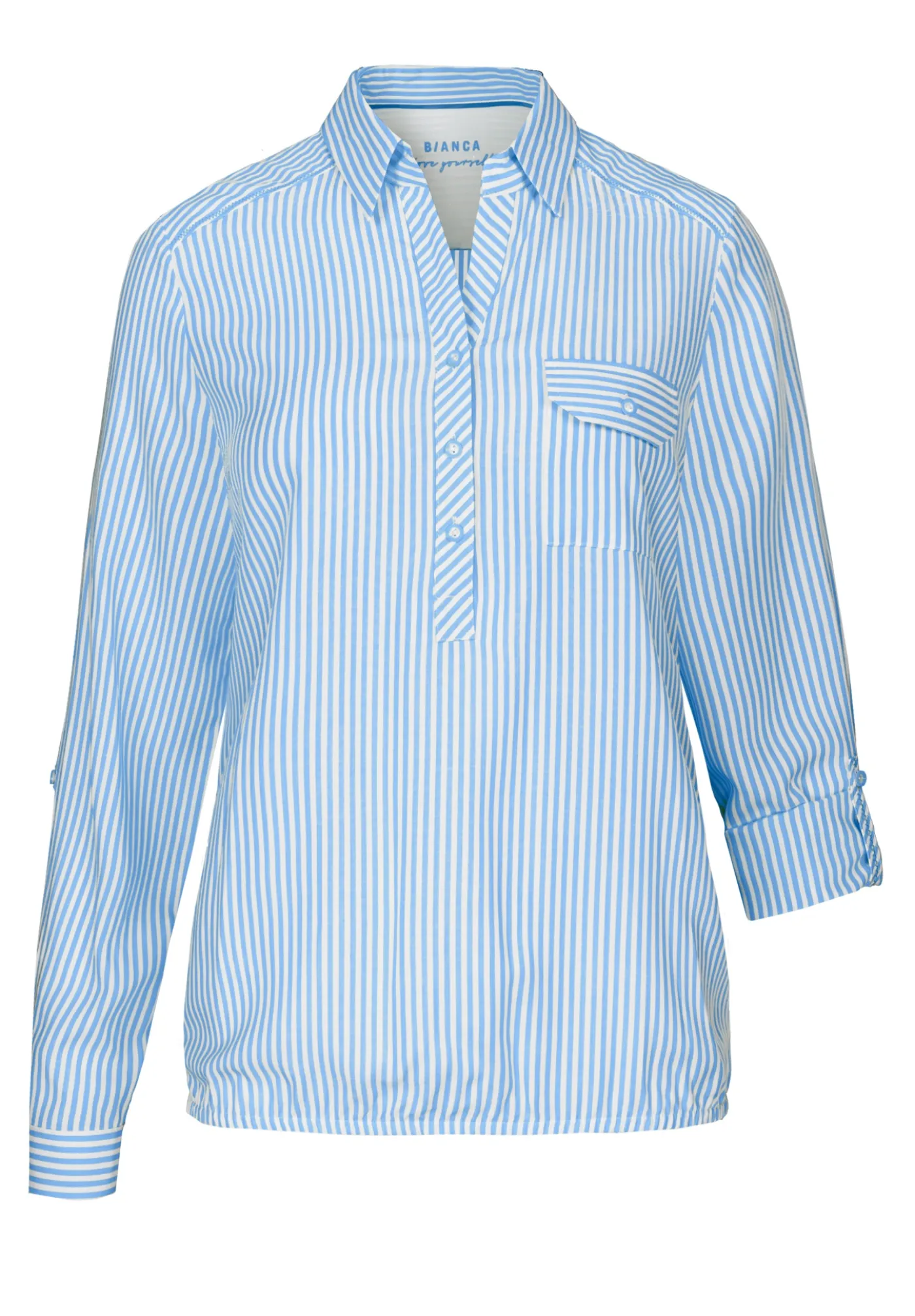 Coole Schlupfbluse mit Polokragen und kurzer Knopfleiste