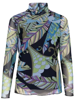 Cooles Print-Shirt mit Rollkragen in Mesh-Ware