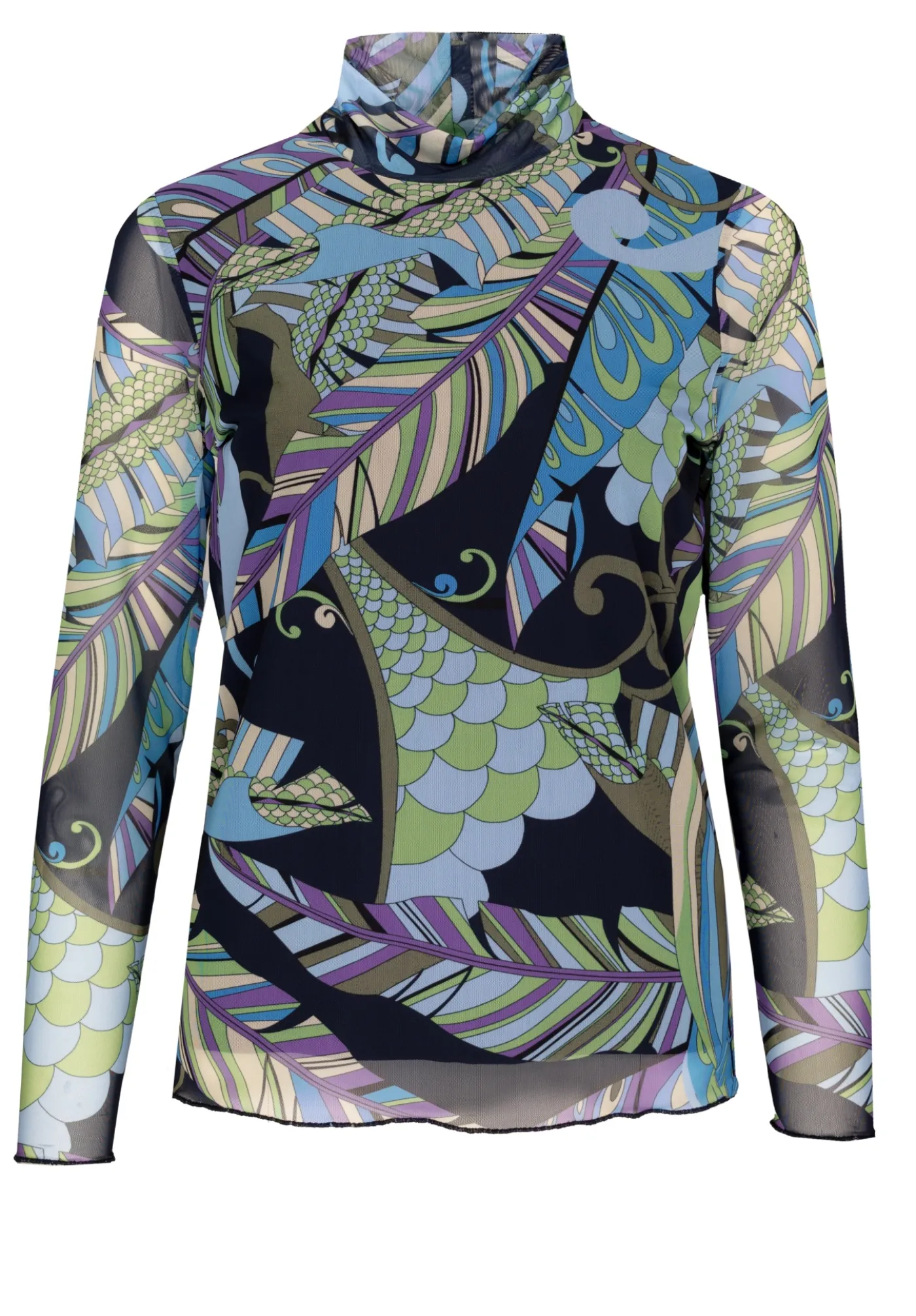 Cooles Print-Shirt mit Rollkragen in Mesh-Ware