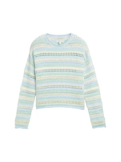 Cropped Strickpullover mit Lochmuster