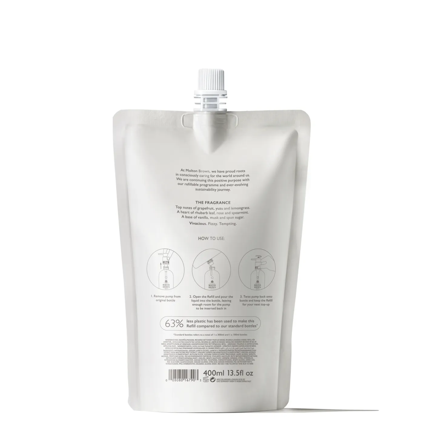 DELICIOUS RHUBARB & ROSE 400ml Fine Liquid Hand Wash Refill