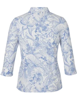 Edles 3/4-Arm Polo-Shirt mit gezeichnetem Tropenmuster