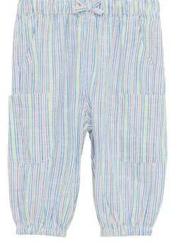 Fein gestreifte Paperbag-Hose in Leinenoptik