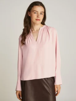 Geraffte Relaxed Fit Bluse mit V-Ausschnitt