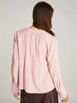 Geraffte Relaxed Fit Bluse mit V-Ausschnitt