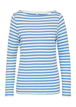 Geringeltes Langarmshirt aus Flammgarn mit U-Boot-Ausschnitt