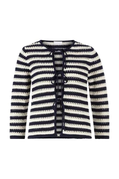 Gestreifte Ajour-Strickjacke mit Schleifen