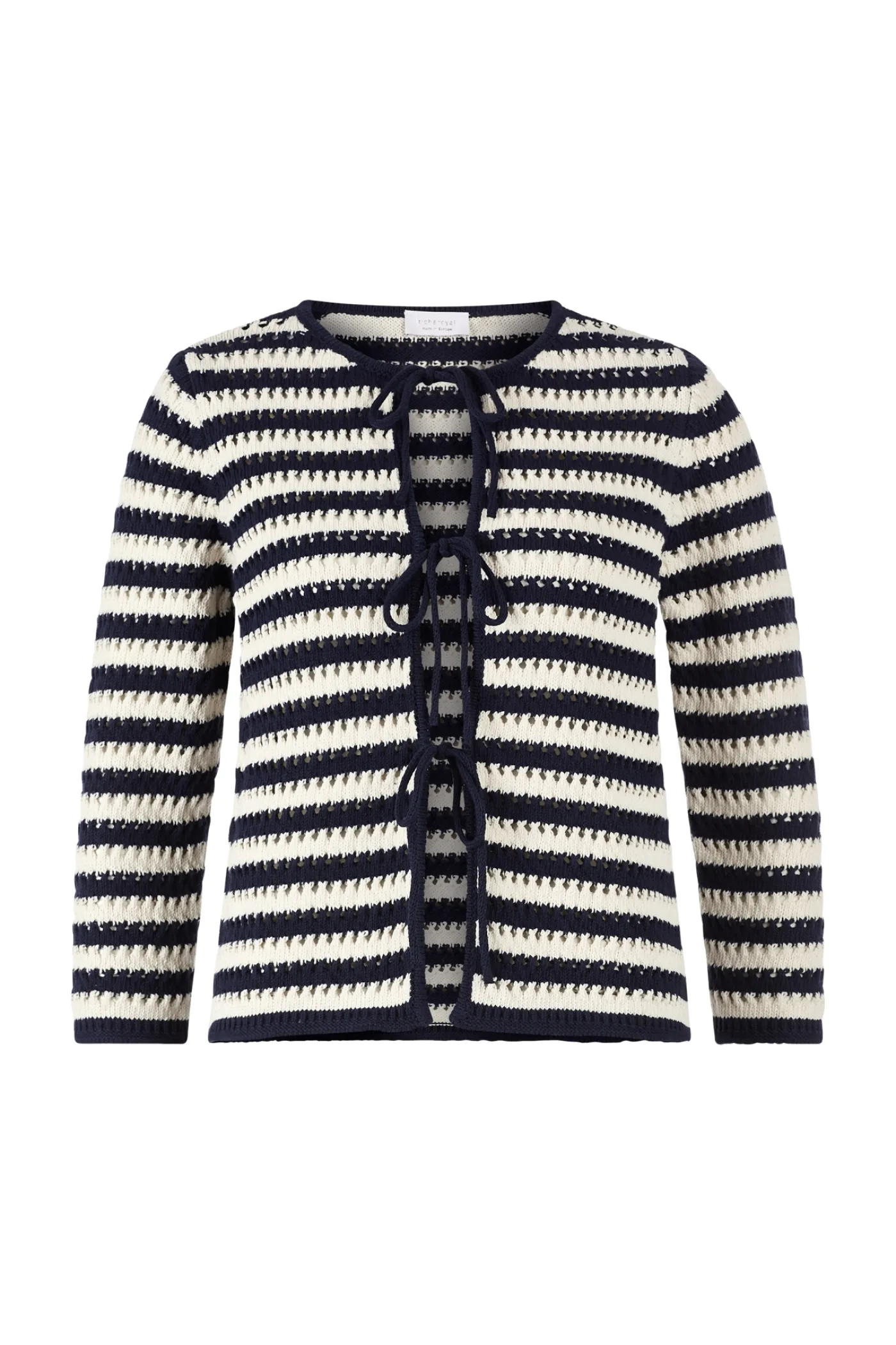 Gestreifte Ajour-Strickjacke mit Schleifen