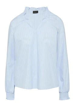 Gestreifte Popline-Bluse mit Gummizug am Ausschnitt