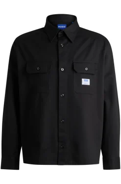Hemd aus Baumwoll-Twill mit Logo-Label