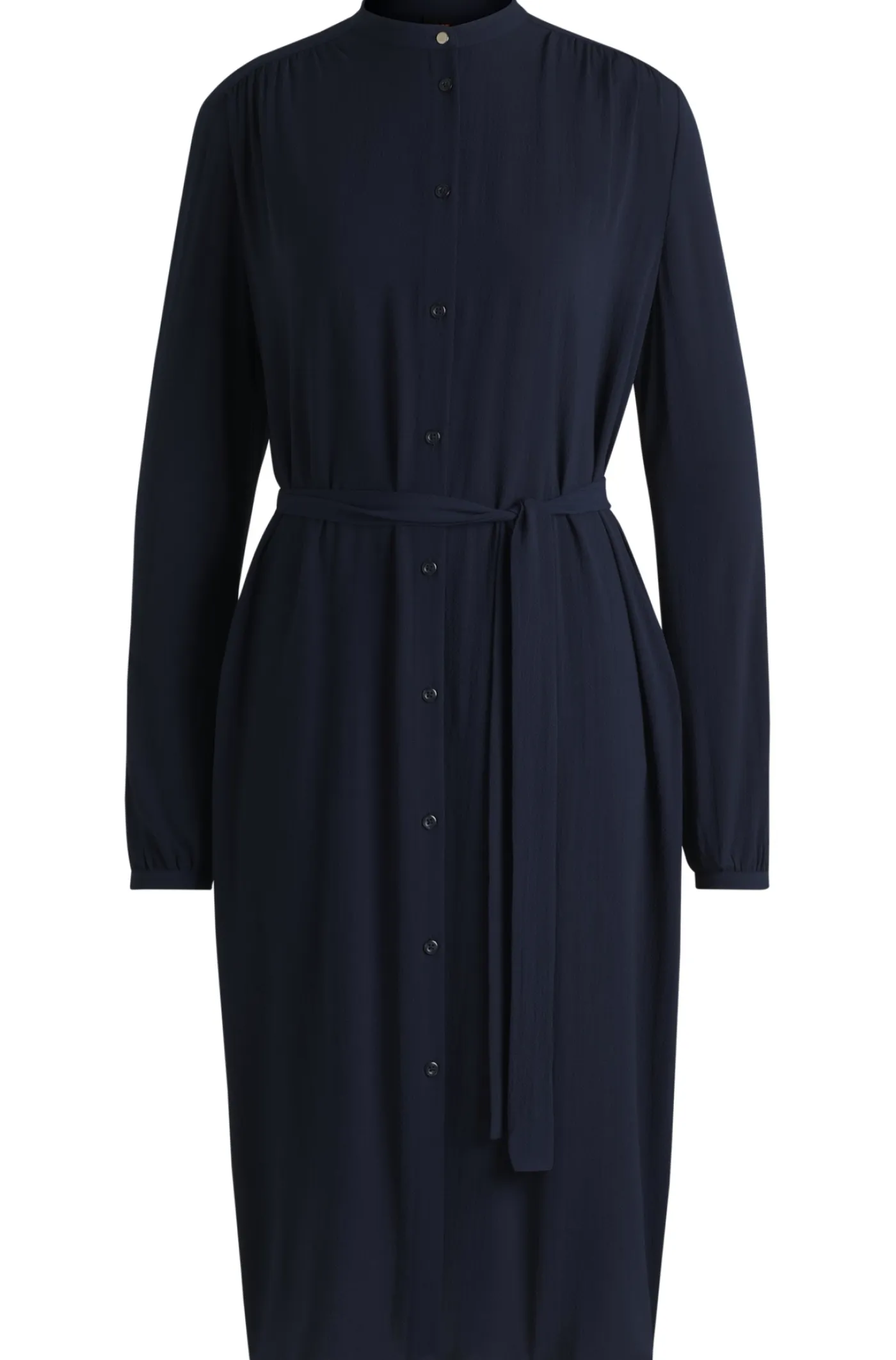 Hemdkleid aus Crêpe-Georgette mit Gürtel und Stehkragen