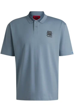 HUGO x RB Poloshirt aus Stretch-Baumwolle mit Carbon-Stealth-Logo