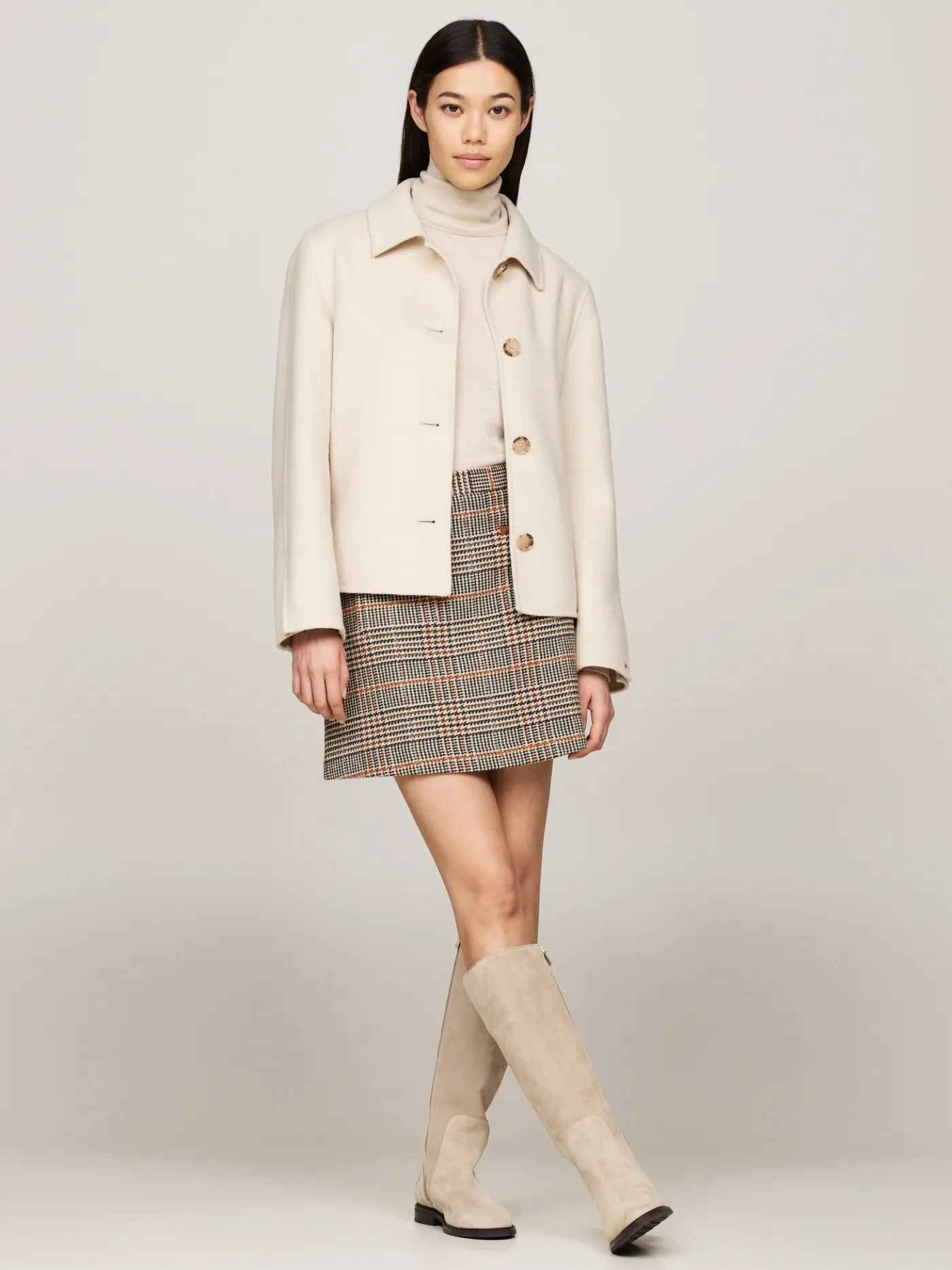 Karierter Tweed-Minirock mit Wolle