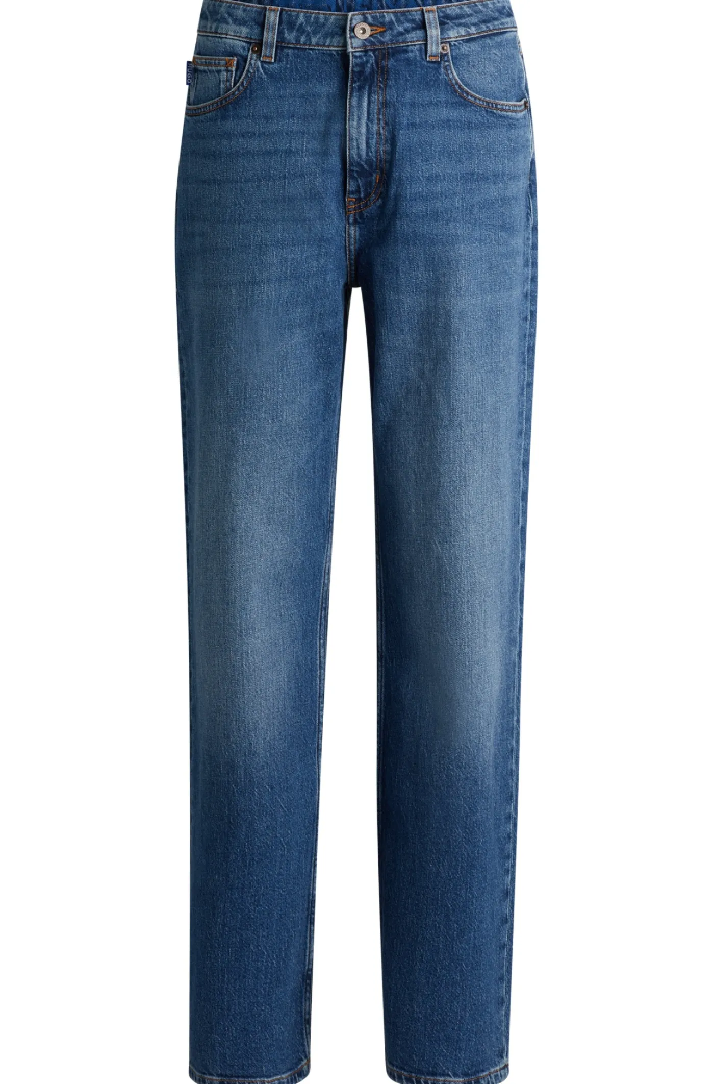 Lange Straight-Fit Jeans aus blauem Stretch-Denim