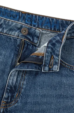 Lange Straight-Fit Jeans aus blauem Stretch-Denim