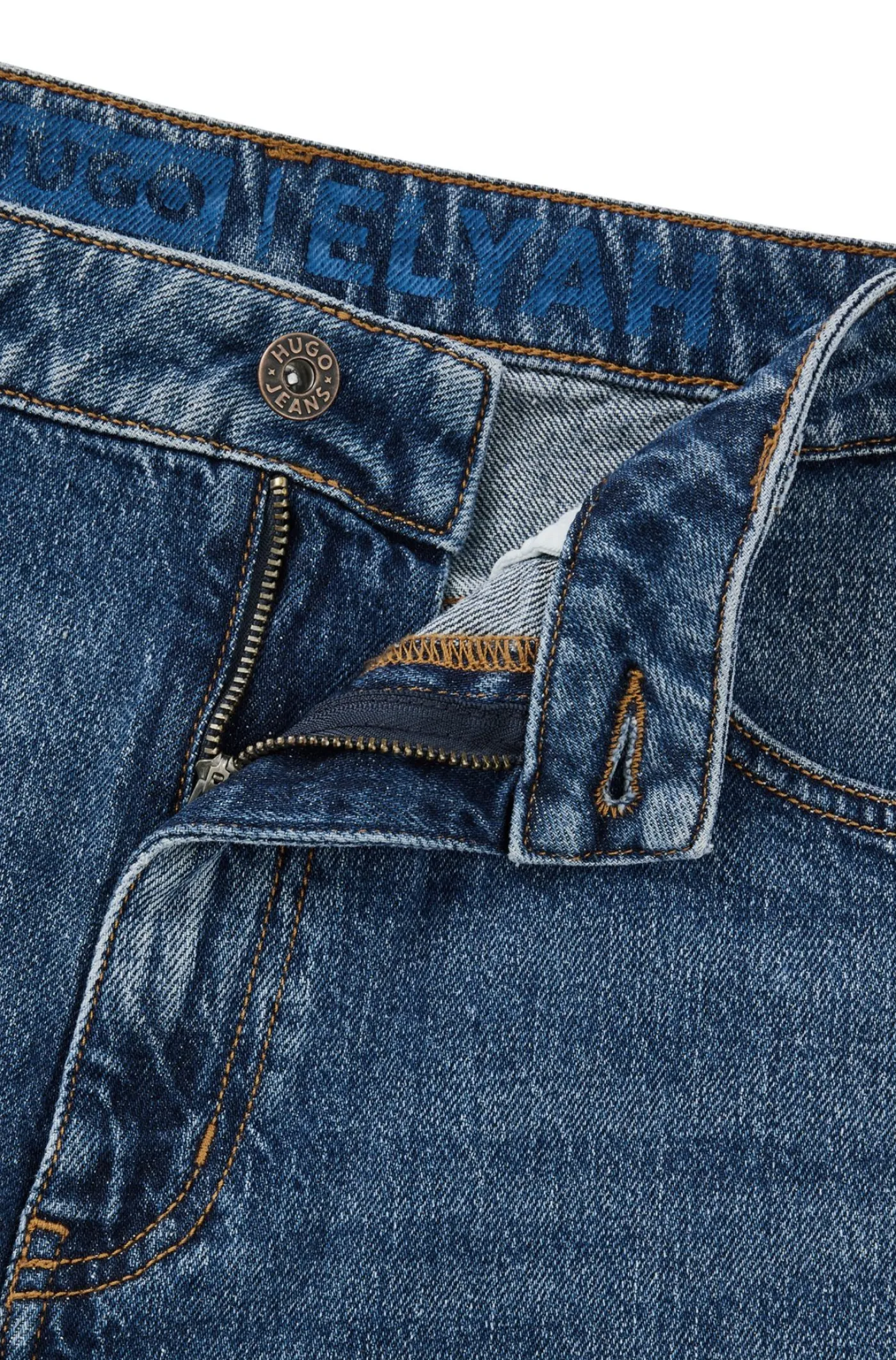 Lange Straight-Fit Jeans aus blauem Stretch-Denim
