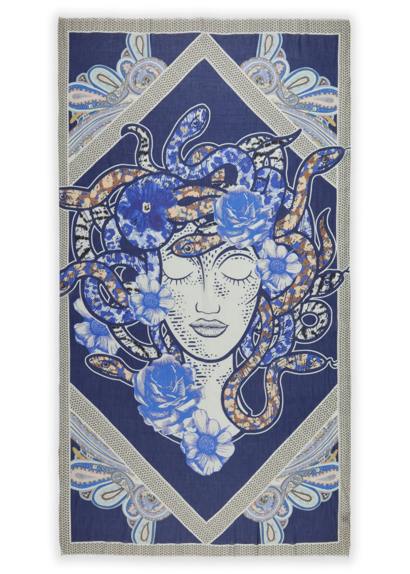 luftiger Schal aus Organic Cotton mit Medusa-Motiv