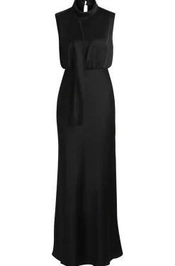 Maxikleid aus Satin mit Bindekragen