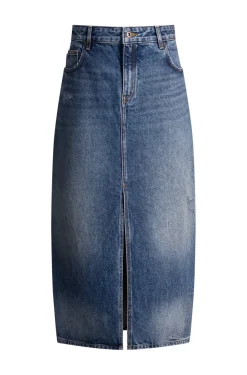 Midirock aus Denim mit Schlitz vorn