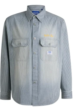 Oversized Hemd aus Denim in Washed-Optik mit Streifen-Muster