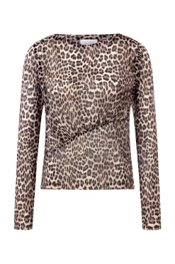 Plissiertes Longsleeve aus Mesh mit Animal-Print