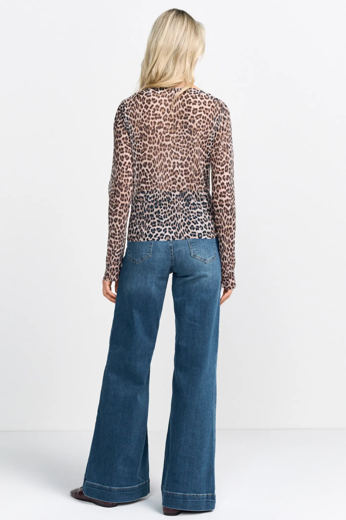 Plissiertes Longsleeve aus Mesh mit Animal-Print