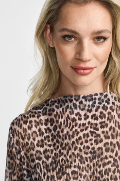 Plissiertes Longsleeve aus Mesh mit Animal-Print