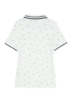 Poloshirt mit Kontrast-Details und All-over-Print