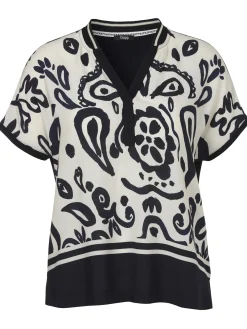 Print Blusenshirt mit einfarbigem Jerseyrücken
