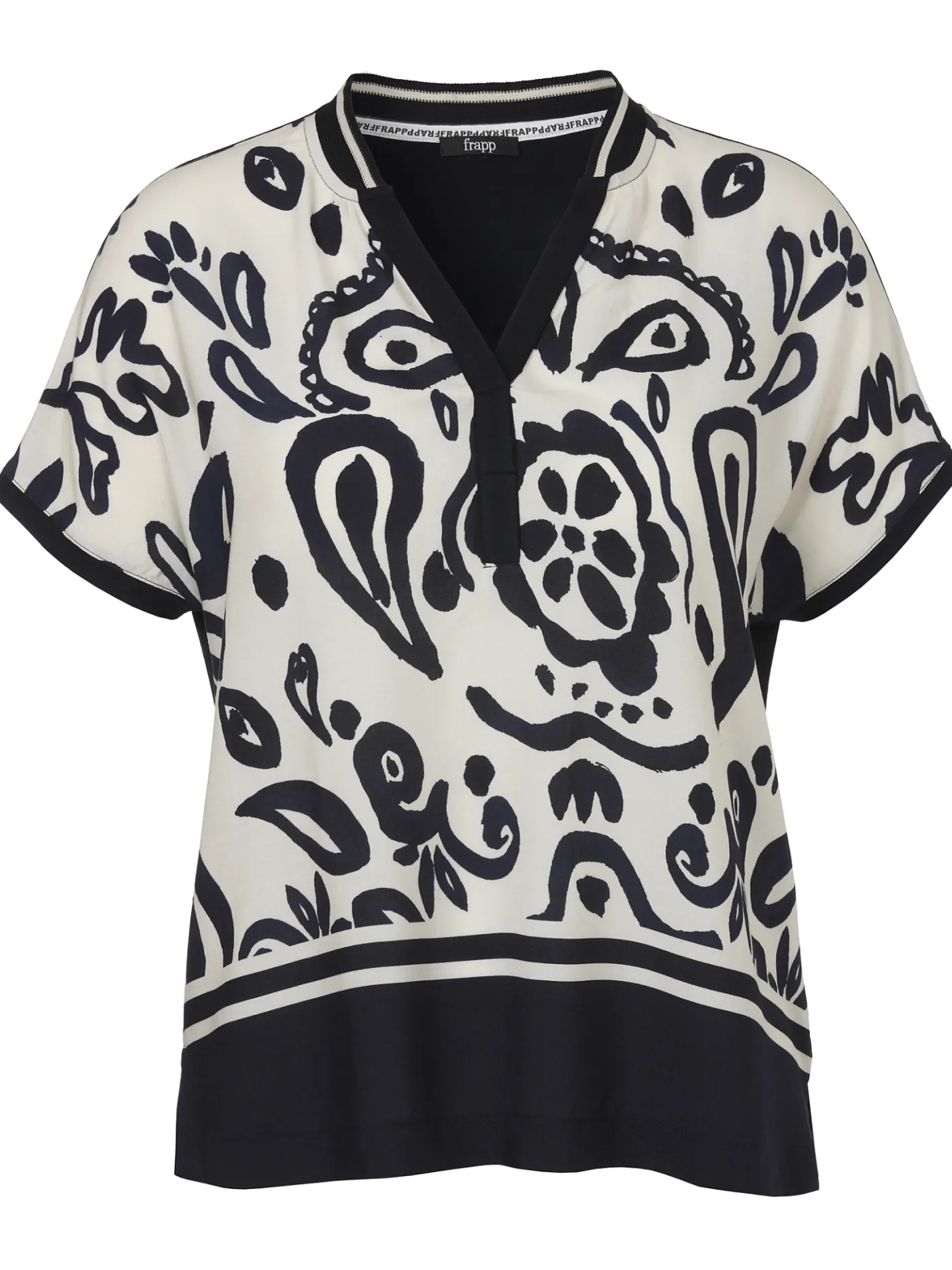 Print Blusenshirt mit einfarbigem Jerseyrücken