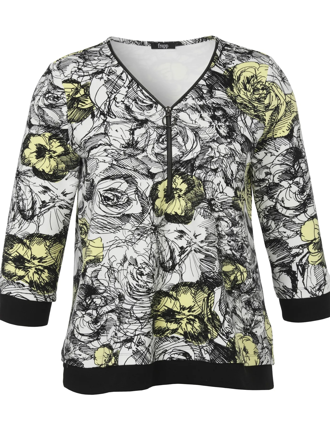Print-Sweatshirt mit Zier-Zipper am V-Ausschnitt