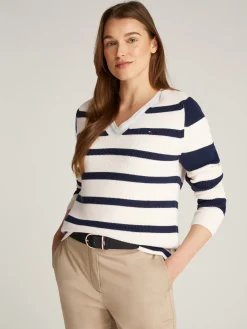 Pullover mit V-Ausschnitt und Perlfangmuster