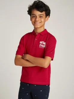 Regular Fit Poloshirt mit Slogan-Print hinten