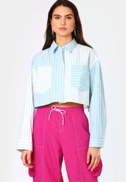 Regular-Fit Bluse in Cropped-Länge mit Streifen-Patches