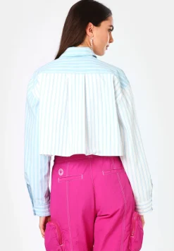 Regular-Fit Bluse in Cropped-Länge mit Streifen-Patches