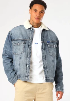 Regular-Fit Jeansjacke mit Innenfutter aus Kunstfell
