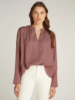 Relaxed Fit Bluse mit gerafftem V-Ausschnitt