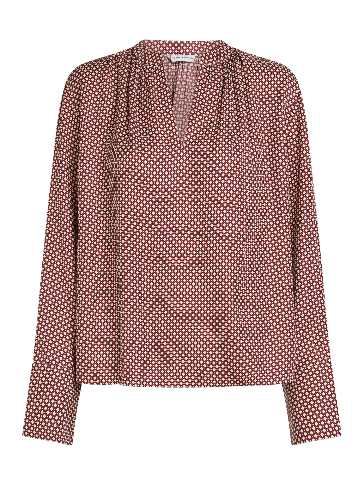 Relaxed Fit Bluse mit gerafftem V-Ausschnitt