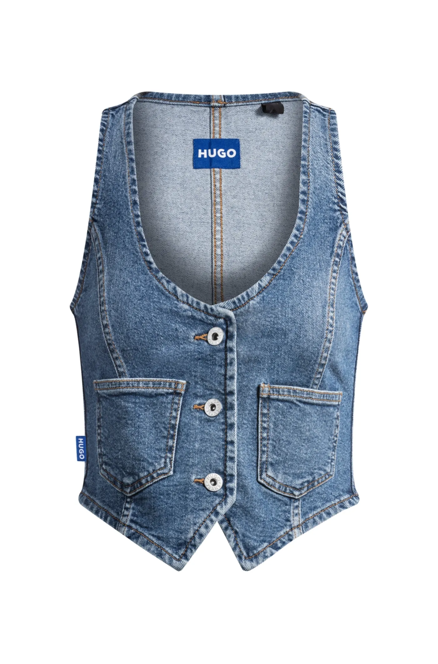 Ärmelloses Top aus Denim mit Knöpfen auf der Vorderseite