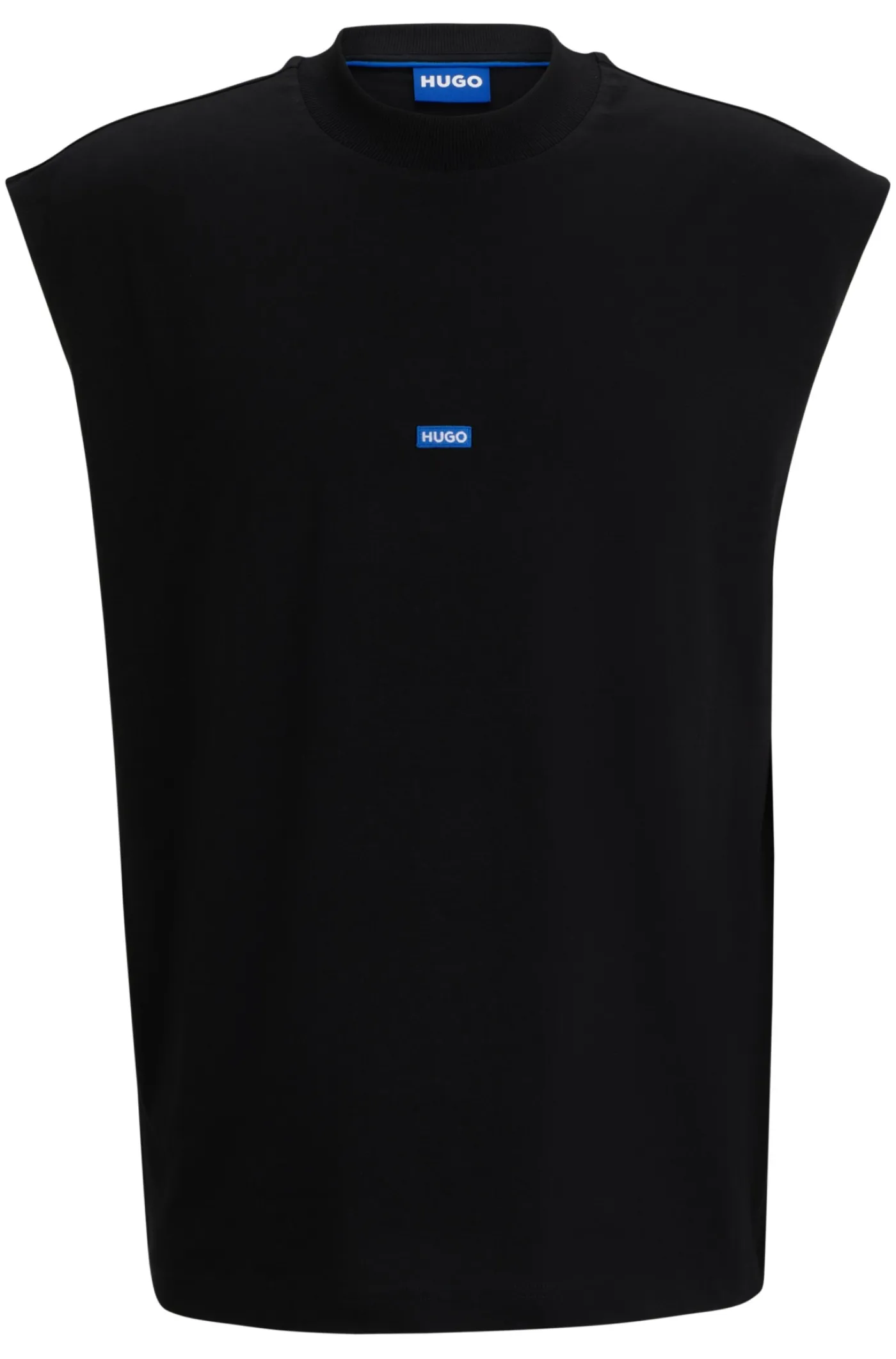 Ärmelloses T-Shirt aus Baumwoll-Jersey mit blauem Logo-Label