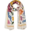 Schal aus recyceltem Polyester mit Katzen-Motiv und Blumenmuster