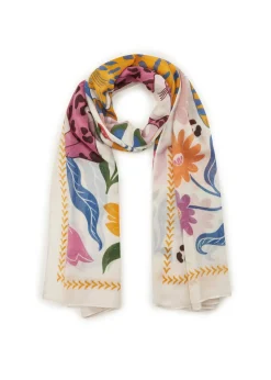 Schal aus recyceltem Polyester mit Katzen-Motiv und Blumenmuster