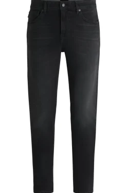 Schwarze Tapered-Fit Jeans aus bequemem Stretch-Denim