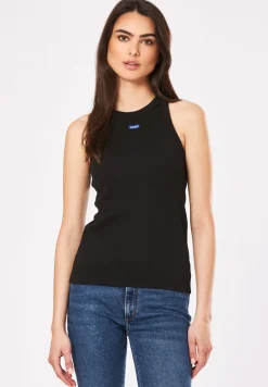 Slim-Fit Top aus Stretch-Baumwolle mit blauem Logo-Aufnäher