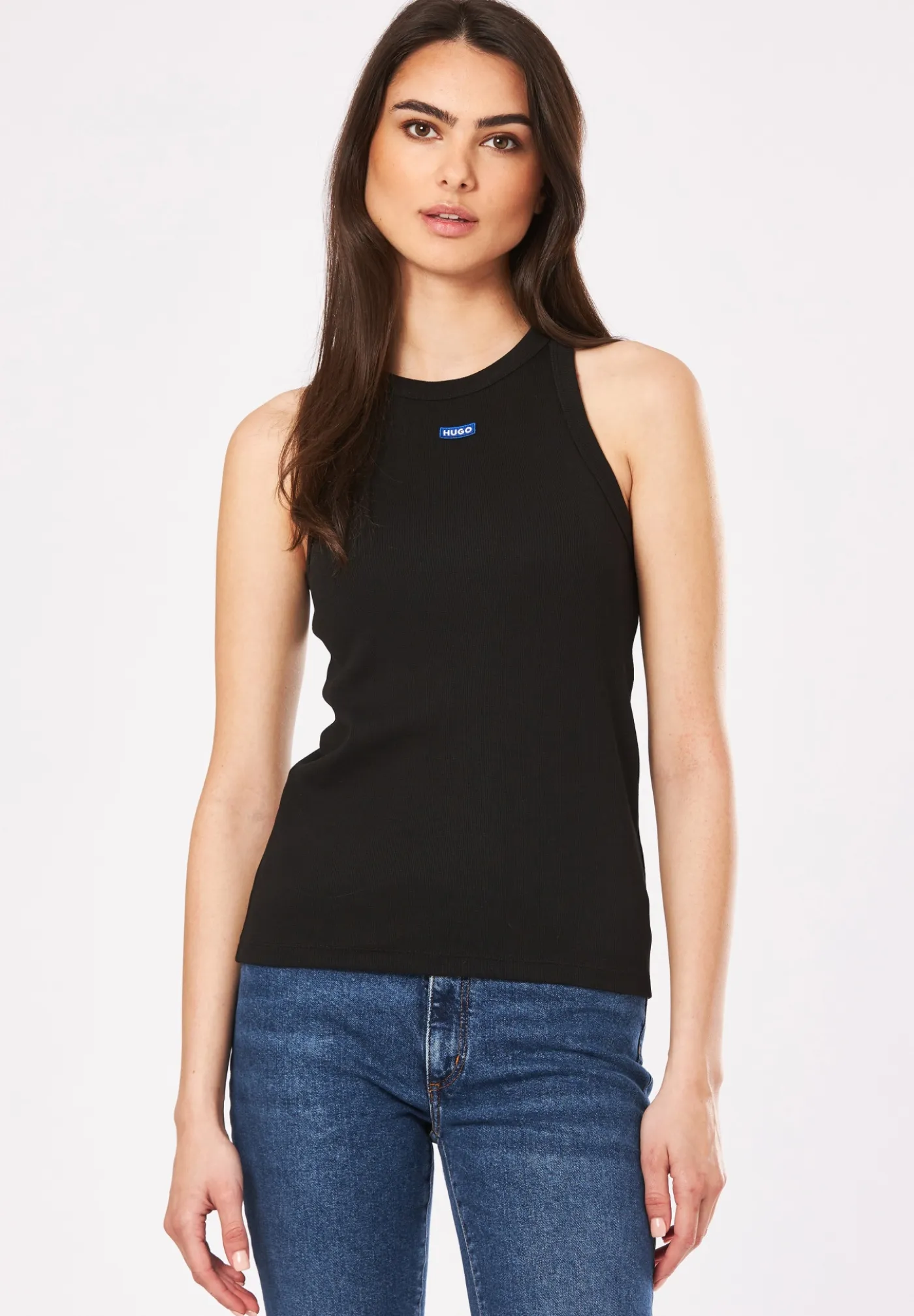 Slim-Fit Top aus Stretch-Baumwolle mit blauem Logo-Aufnäher
